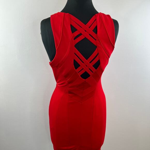 Karen Millen Red Crisscross Back Paneled Satin Mini Cocktail Party Dress DM149 4 - Picture 7 of 9